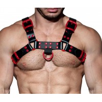 Men's Real Leather Harness, Premium Leather Harness, Handcrafted Fetish Bulldog Chest Harness With Red Accessory, Adjustable Fit.