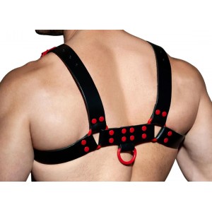 Men's Real Leather Harness, Premium Leather Harness, Handcrafted Fetish Bulldog Chest Harness With Red Accessory, Adjustable Fit.