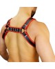 Men's Real Leather Harness, Premium Leather Harness, Handcrafted Fetish Bulldog Chest Harness With Red Piping, Adjustable Fit.