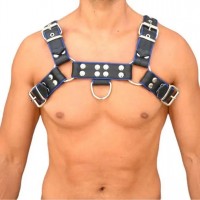 Men's Real Leather Harness, Premium Leather Harness, Handcrafted Fetish Bulldog Chest Harness With Blue Piping, Adjustable Fit.