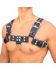 Men's Real Leather Harness, Premium Leather Harness, Handcrafted Fetish Bulldog Chest Harness With Blue Piping, Adjustable Fit.