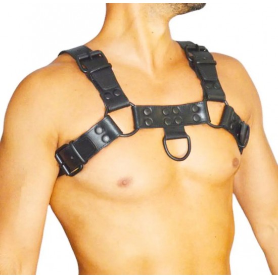 Men's Real Leather Harness, Premium Leather Harness, Handcrafted Fetish Bulldog Chest Harness With Black Accessory, Adjustable Fit. 