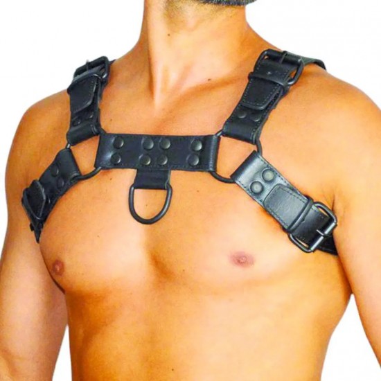 Men's Real Leather Harness, Premium Leather Harness, Handcrafted Fetish Bulldog Chest Harness With Black Accessory, Adjustable Fit. 