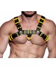 Men's Real Leather Harness, Premium Leather Harness, Handcrafted Fetish Bulldog Chest Harness With Yellow Accessory, Adjustable Fit. 
