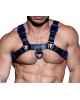 Genuine Leather Chest Harness, Adjustable Straps, Multiple Colors, Handcrafted Fetish Bulldog Chest Harness With Blue Accessory