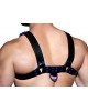 Genuine Leather Chest Harness, Adjustable Straps, Multiple Colors, Handcrafted Fetish Bulldog Chest Harness With Blue Accessory