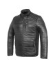 Men's Quilted Real Leather Jacket with Hood, Classic Handmade Vintage 