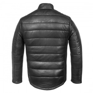 Men's Quilted Real Leather Jacket with Hood, Classic Handmade Vintage 