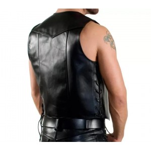Men Real Leather Bartender Vest Cowhide Bar Waistcoat Open Front Vintage Style, Handmade – Gay Bar Vest, Bar Waistcoat Durability and Style