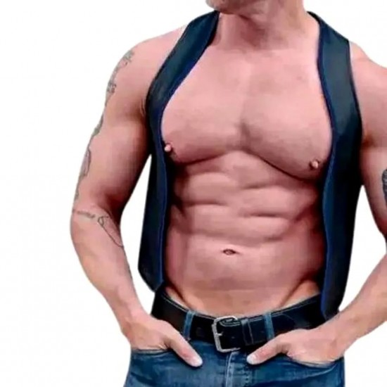 Men Real Leather Bartender Vest Cowhide Bar Waistcoat Open Front Vintage Style, Handmade – Gay Bar Vest, Vintage Leather Club, Party Vest