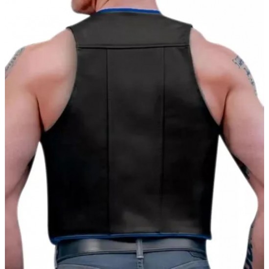 Men Real Leather Bartender Vest Cowhide Bar Waistcoat Open Front Vintage Style, Handmade – Gay Bar Vest, Vintage Leather Club, Party Vest