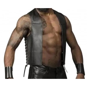 Men Real Leather Bartender Vest Cowhide Bar Waistcoat Open Front Vintage Style, Handmade – Gay Bar Vest, Bar Waistcoat Durability and Style