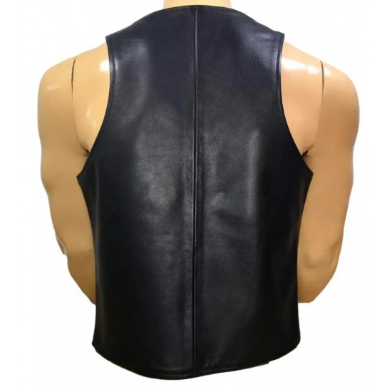 Men Real Leather Bartender Vest Cowhide Bar Waistcoat Open Front Vintage Style, Handmade – Gay Bar Vest, Bar Waistcoat Durability and Style 