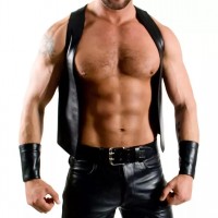 Men Real Leather Bartender Vest Cowhide Bar Waistcoat Open Front Vintage Style, Handmade – Gay Bar Vest, Open Front Vintage Style Party Vest