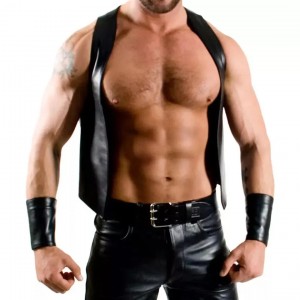 Men Real Leather Bartender Vest Cowhide Bar Waistcoat Open Front Vintage Style, Handmade – Gay Bar Vest, Open Front Vintage Style Party Vest