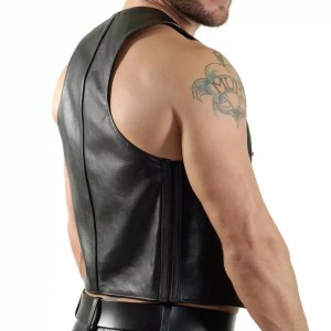 Men Real Leather Bartender Vest Cowhide Bar Waistcoat Open Front Vintage Style, Handmade – Gay Bar Vest, Open Front Vintage Style Party Vest