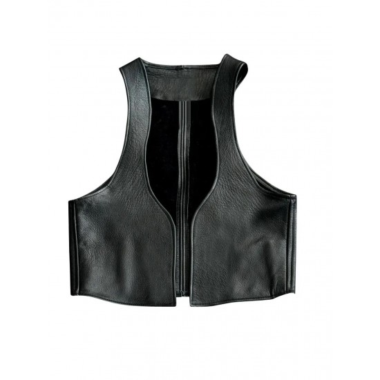 Premium Men's Real Leather Bartender Vest Cowhide Bar Waistcoat Open Front Vintage Style, Handmade Gay Bar Vest, Stylish Sleeveless Clubwear