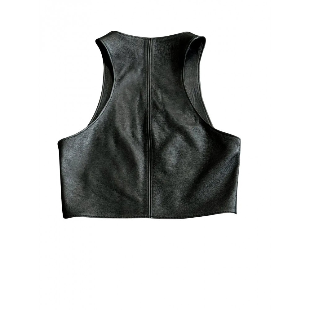 Premium Men's Real Leather Bartender Vest Cowhide Bar Waistcoat Open Front Vintage Style, Handmade Gay Bar Vest, Stylish Sleeveless Clubwear