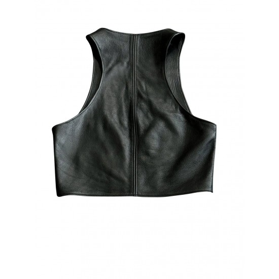 Premium Men's Real Leather Bartender Vest Cowhide Bar Waistcoat Open Front Vintage Style, Handmade Gay Bar Vest, Stylish Sleeveless Clubwear