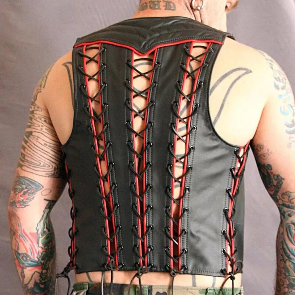Men Real Leather Bartender Vest Cowhide Bar Waistcoat Open Front Vintage Style, Handmade – Gay Bar Vest, Bar Waistcoat Durability and Style