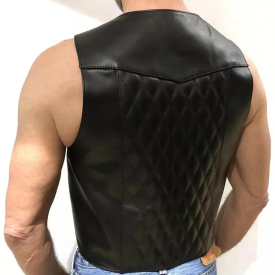 Men Real Leather Bartender Vest Cowhide Bar Waistcoat Open Front Vintage Style, Handmade – Gay Bar Vest, Vintage Leather Club, Party Vest