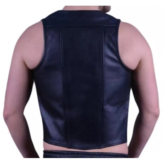 Men Real Leather Bartender Vest Cowhide Bar Waistcoat Open Front Vintage Style, Handmade – Gay Bar Vest, Bar Waistcoat Durability and Style