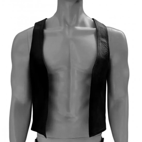 Men Real Leather Bartender Vest Cowhide Bar Waistcoat Open Front Vintage Style, Handmade – Gay Bar Vest, Bar Waistcoat Durability and Style