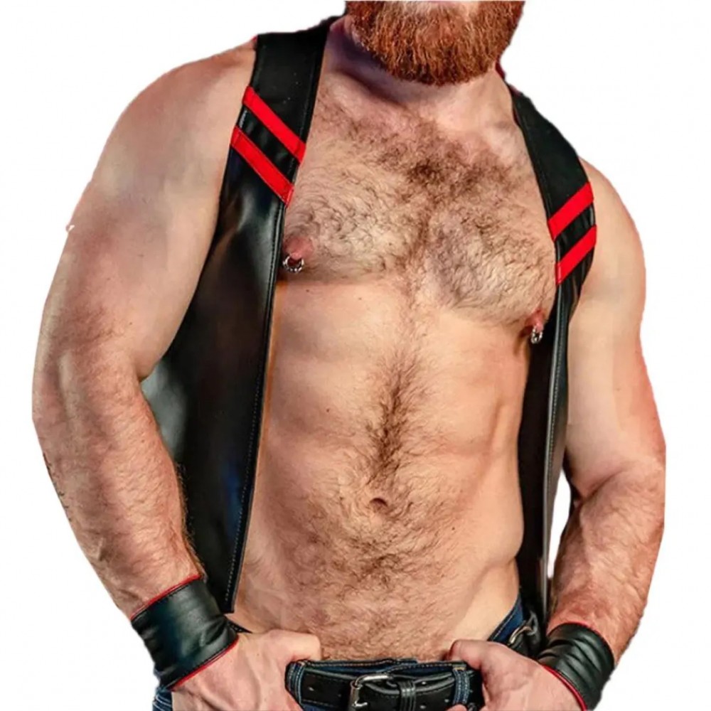 Men Real Leather Bartender Vest Cowhide Bar Waistcoat Open Front Vintage Style, Handmade – Gay Bar Vest, Bar Waistcoat Durability and Style 