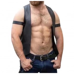 Men Real Leather Bartender Vest Cowhide Bar Waistcoat Open Front Vintage Style, Handmade – Gay Bar Vest, Bar Waistcoat Durability and Style 