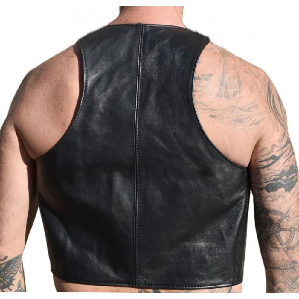 Men Real Leather Bartender Vest Cowhide Bar Waistcoat Open Front Vintage Style, Handmade – Gay Bar Vest, Bar Waistcoat Durability and Style