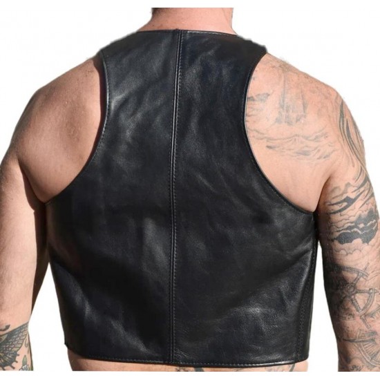 Men Real Leather Bartender Vest Cowhide Bar Waistcoat Open Front Vintage Style, Handmade – Gay Bar Vest, Bar Waistcoat Durability and Style