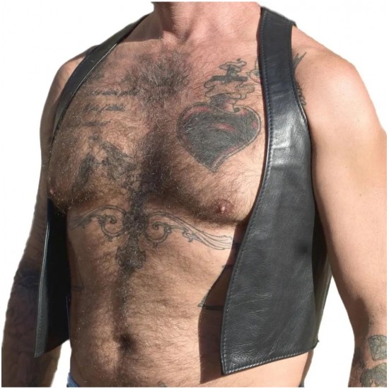 Men Real Leather Bartender Vest Cowhide Bar Waistcoat Open Front Vintage Style, Handmade – Gay Bar Vest, Bar Waistcoat Durability and Style