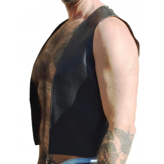 Men Real Leather Bartender Vest Cowhide Bar Waistcoat Open Front Vintage Style, Handmade – Gay Bar Vest, Bar Waistcoat Durability and Style