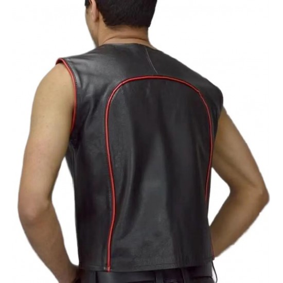 Men Real Leather Bartender Vest Cowhide Bar Waistcoat Open Front Vintage Style, Handmade – Gay Bar Vest, Bar Waistcoat Durability and Style