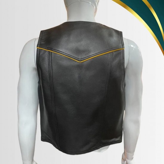 Men Real Leather Bartender Vest Cowhide Bar Waistcoat Open Front Vintage Style, Handmade – Gay Bar Vest, Bar Waistcoat Durability and Style