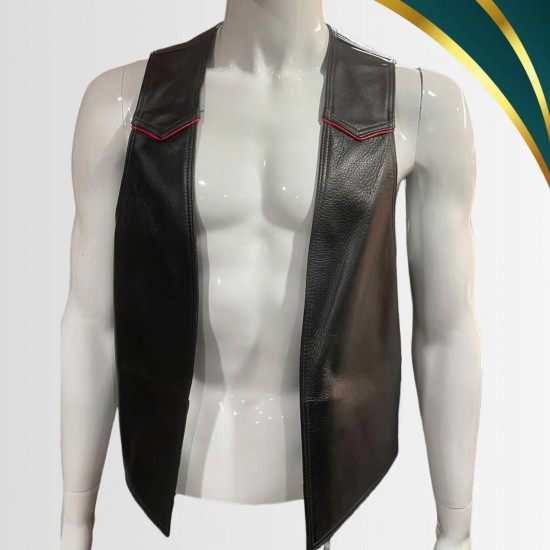 Men Real Leather Bartender Vest Cowhide Bar Waistcoat Open Front Vintage Style, Handmade – Gay Bar Vest, Bar Waistcoat Durability and Style
