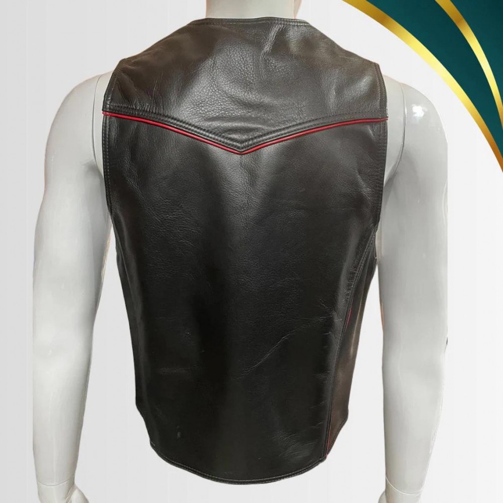Men Real Leather Bartender Vest Cowhide Bar Waistcoat Open Front Vintage Style, Handmade – Gay Bar Vest, Bar Waistcoat Durability and Style