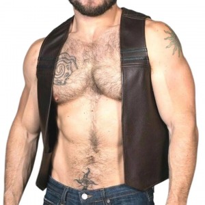 Men Real Leather Bartender Vest Cowhide Bar Waistcoat Open Front Vintage Style, Quilted, Handmade – Gay Bar Vest, Durability and Style