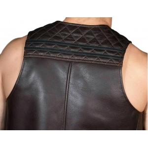 Men Real Leather Bartender Vest Cowhide Bar Waistcoat Open Front Vintage Style, Quilted, Handmade – Gay Bar Vest, Durability and Style