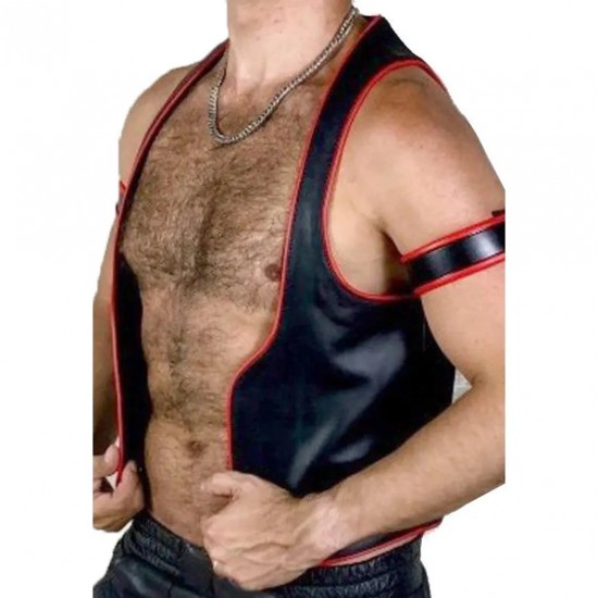 Men Real Leather Bartender Vest Cowhide Bar Waistcoat Open Front Vintage Style, Handmade – Gay Bar Vest, Bar Waistcoat Durability and Style