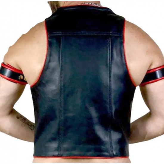 Men Real Leather Bartender Vest Cowhide Bar Waistcoat Open Front Vintage Style, Handmade – Gay Bar Vest, Bar Waistcoat Durability and Style