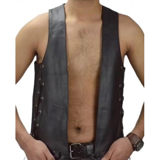 Men Real Leather Bartender Vest Cowhide Bar Waistcoat Open Front Vintage Style, Handmade – Gay Bar Vest, Bar Waistcoat Durability and Style