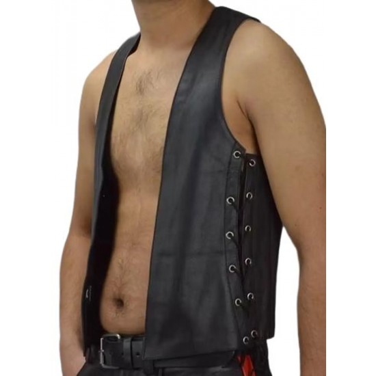 Men Real Leather Bartender Vest Cowhide Bar Waistcoat Open Front Vintage Style, Handmade – Gay Bar Vest, Bar Waistcoat Durability and Style