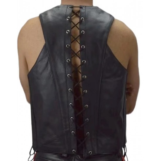 Men Real Leather Bartender Vest Cowhide Bar Waistcoat Open Front Vintage Style, Handmade – Gay Bar Vest, Bar Waistcoat Durability and Style