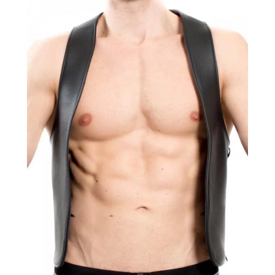 Men Real Leather Bartender Vest Cowhide Bar Waistcoat Open Front Vintage Style, Handmade – Gay Bar Vest, Bar Waistcoat Durability and Style