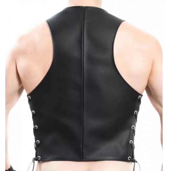 Men Real Leather Bartender Vest Cowhide Bar Waistcoat Open Front Vintage Style, Handmade – Gay Bar Vest, Bar Waistcoat Durability and Style