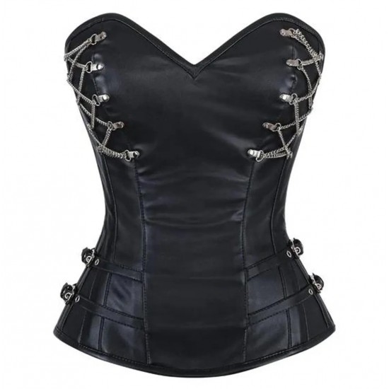 Women Real Leather Corset Overbust Handmade Black Genuine Leather Corset, Heavy Duty Steel Boned Waist Gothic Luxury and Stylish