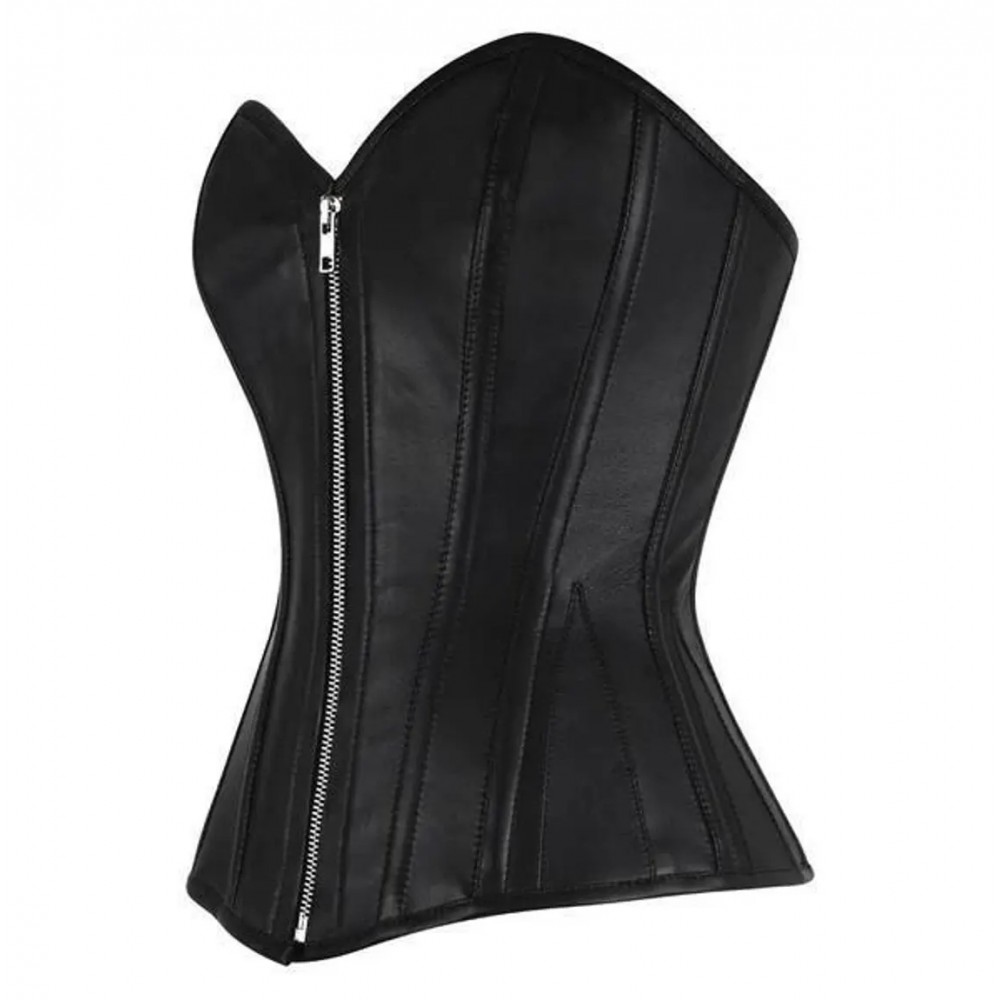 Handmade Leather Overbust Corset, Gothic Steel Boned Waist Trainer