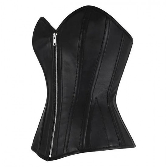 Handmade Leather Overbust Corset, Gothic Steel Boned Waist Trainer