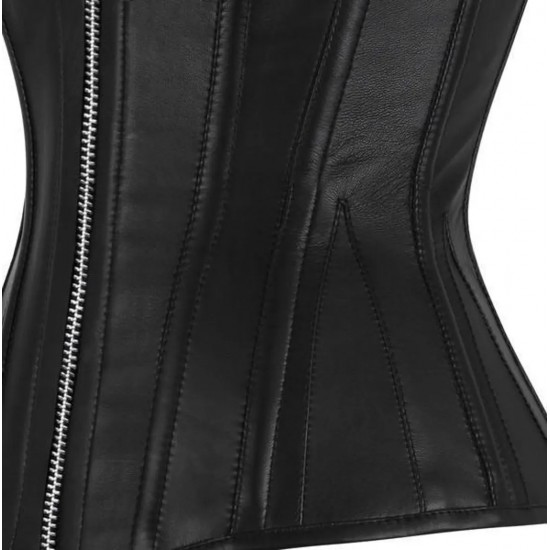 Handmade Leather Overbust Corset, Gothic Steel Boned Waist Trainer